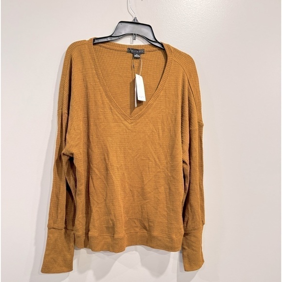 Sanctuary Highline Blouson Sleeve Waffle Knit Top brown size XL - Picture 6 of 7